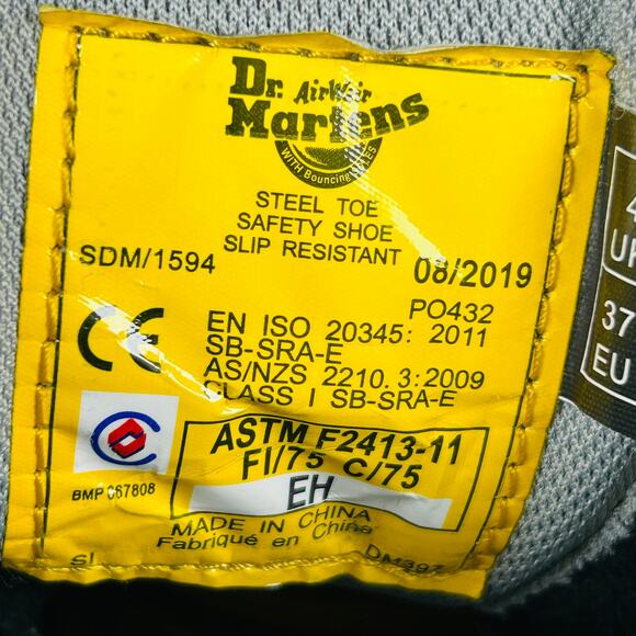 Dr Martens Steel Toe Safety Shoe Slip Resistant Black Leather Boots Women's 6 - Picture 9 of 12